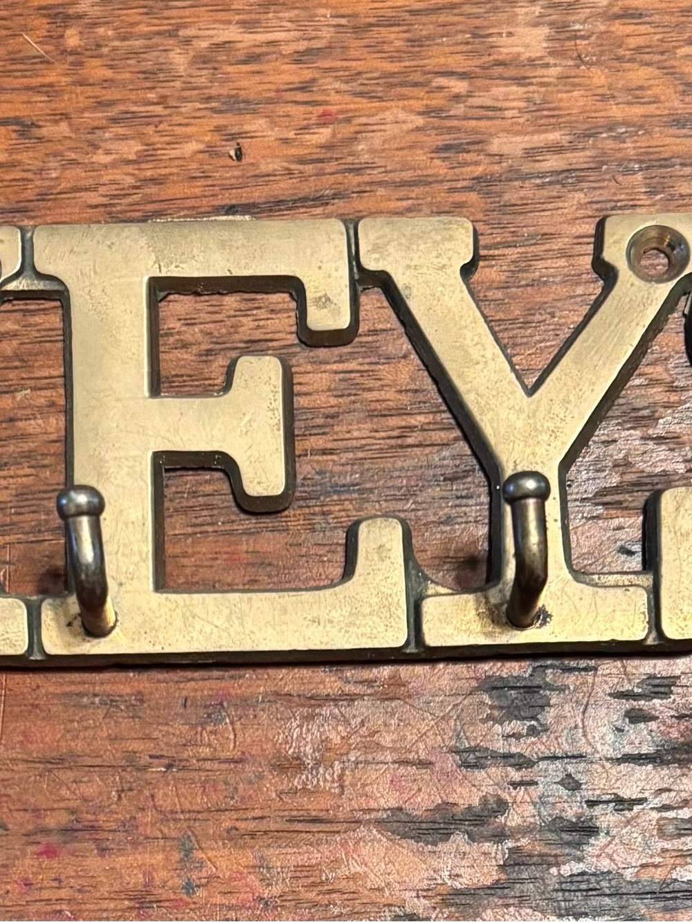 Brass 'KEYS' Wall Hook Rack - Metallic Brass Finish
